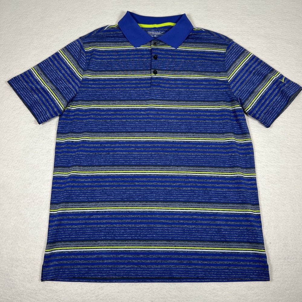 Nike Golf Polo Shirt Mens Large Blue Striped Dri-Fit Tour Performance‎ Tennis